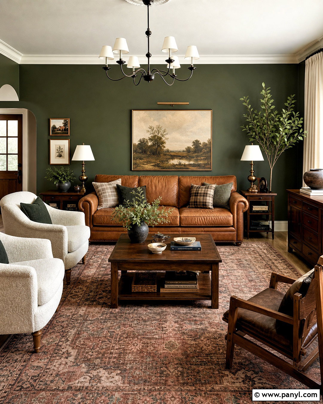 Green Walls With Brown Leather Sofa Living Room - 20 green walls living room ideas