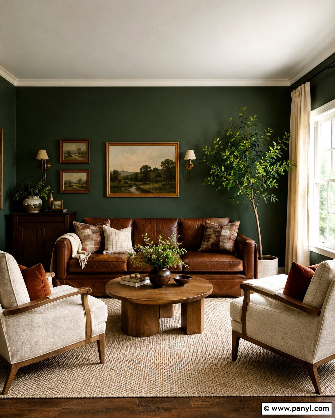 Green Walls With Brown Leather - 20 Rich Green Wall Paint Ideas