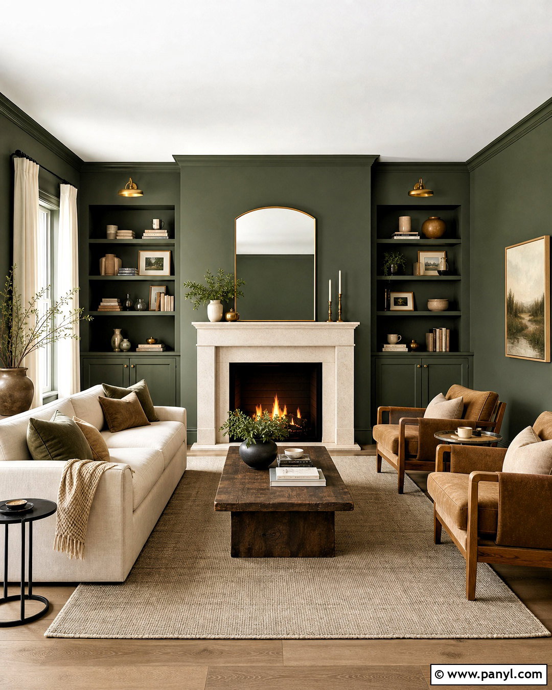 Green Walls With Fireplace Living Room - 20 green walls living room ideas