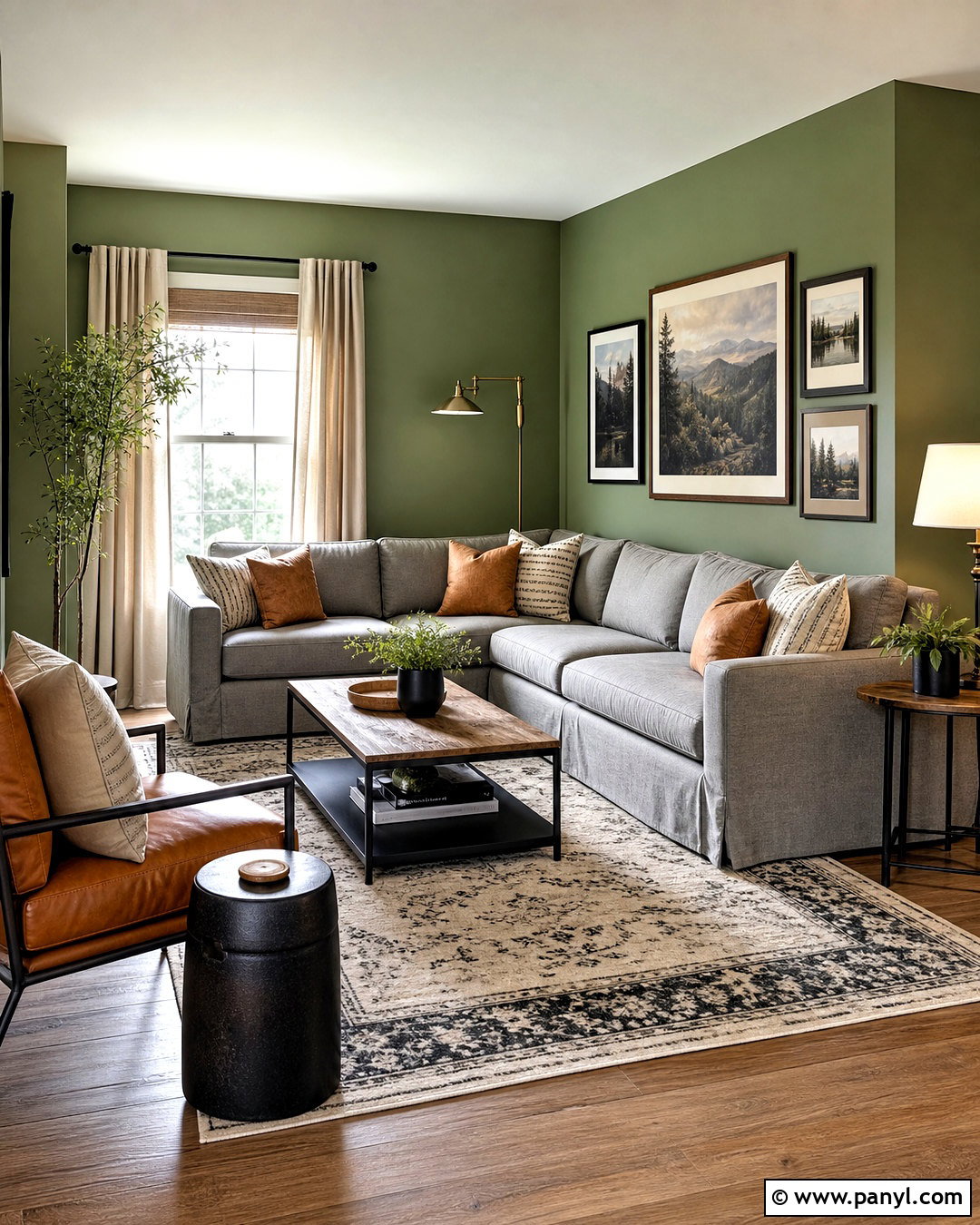 Green Walls With Gray Sofa Living Room - 20 green walls living room ideas