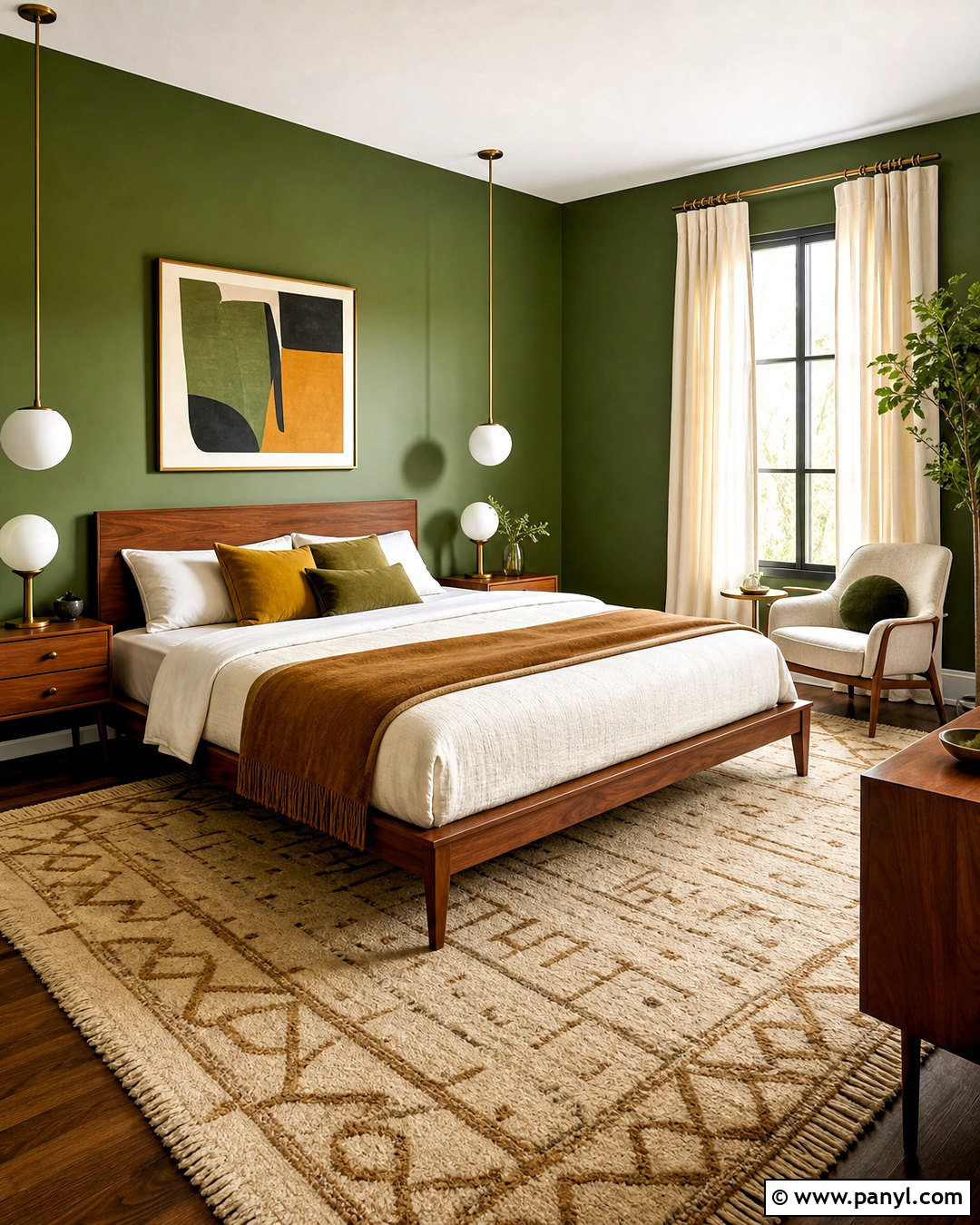 Green Walls With Midcentury Furniture - 20 bedroom ideas green walls