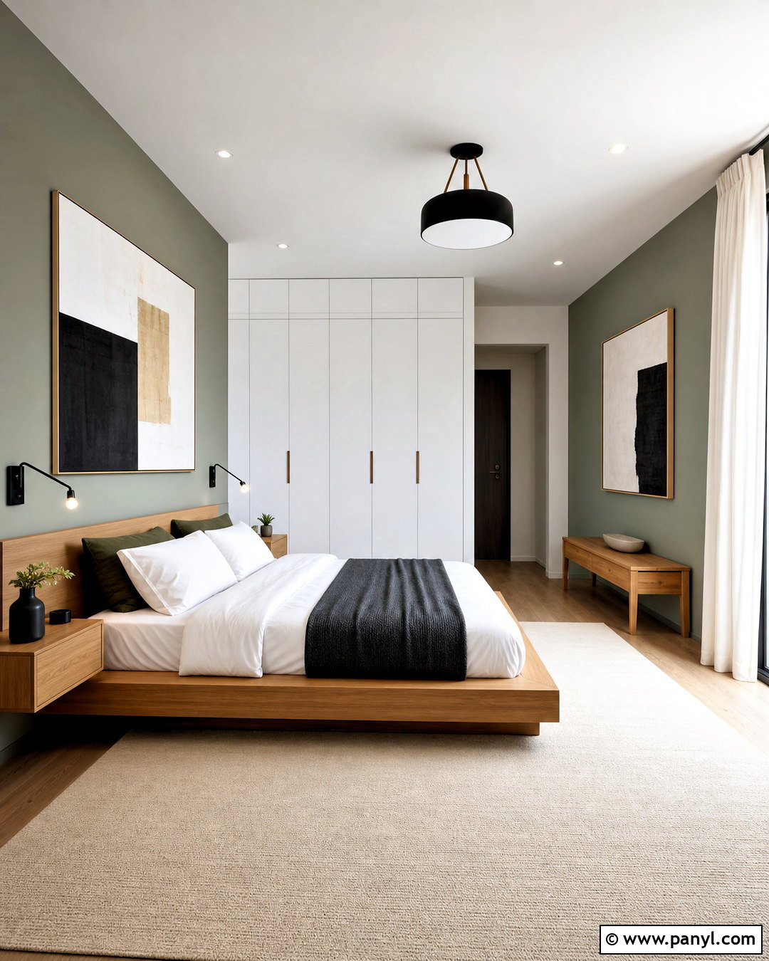 Green Walls With Modern Minimalist Decor - 20 bedroom ideas green walls
