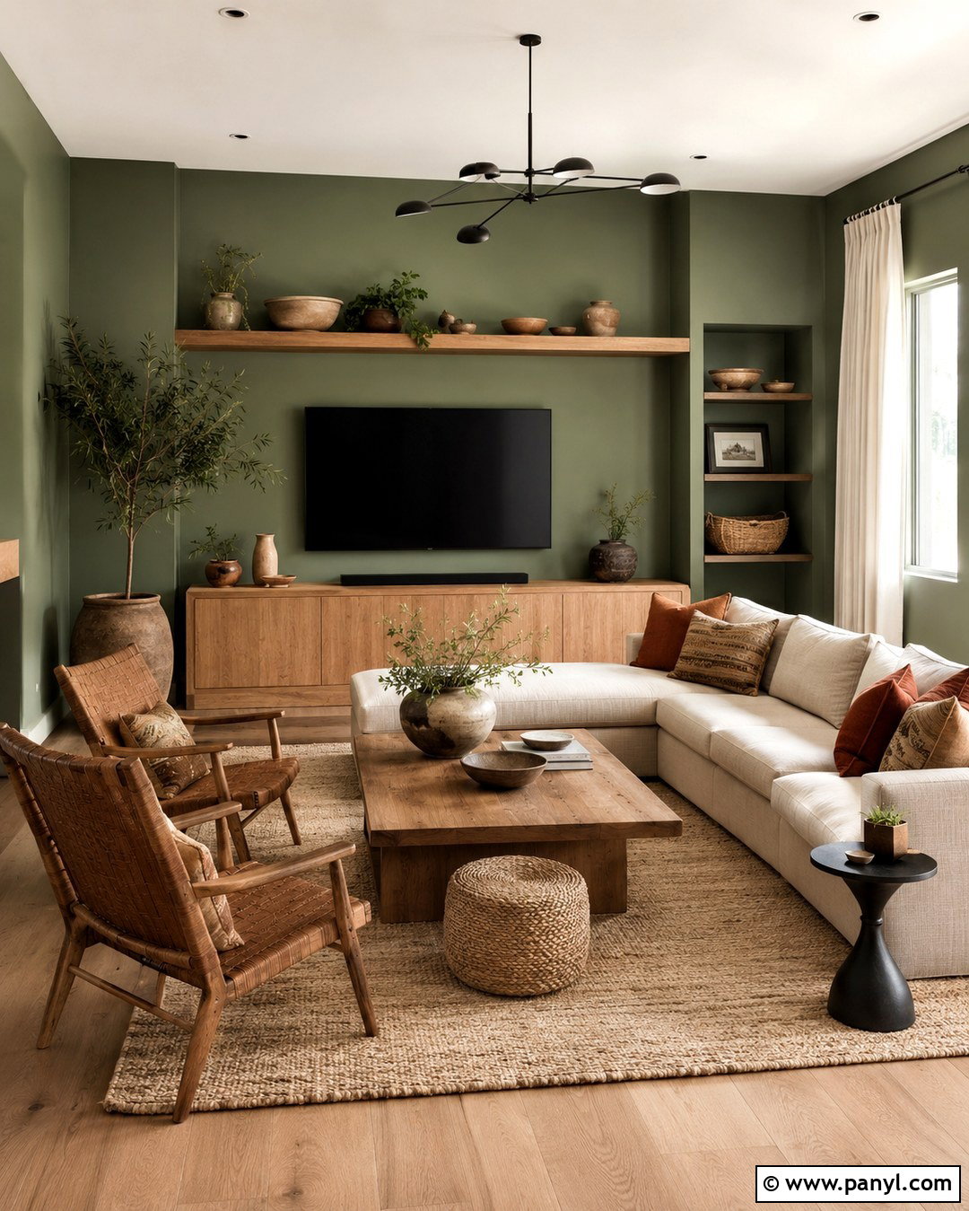 Green Walls With Natural Wood - 20 Rich Green Wall Paint Ideas