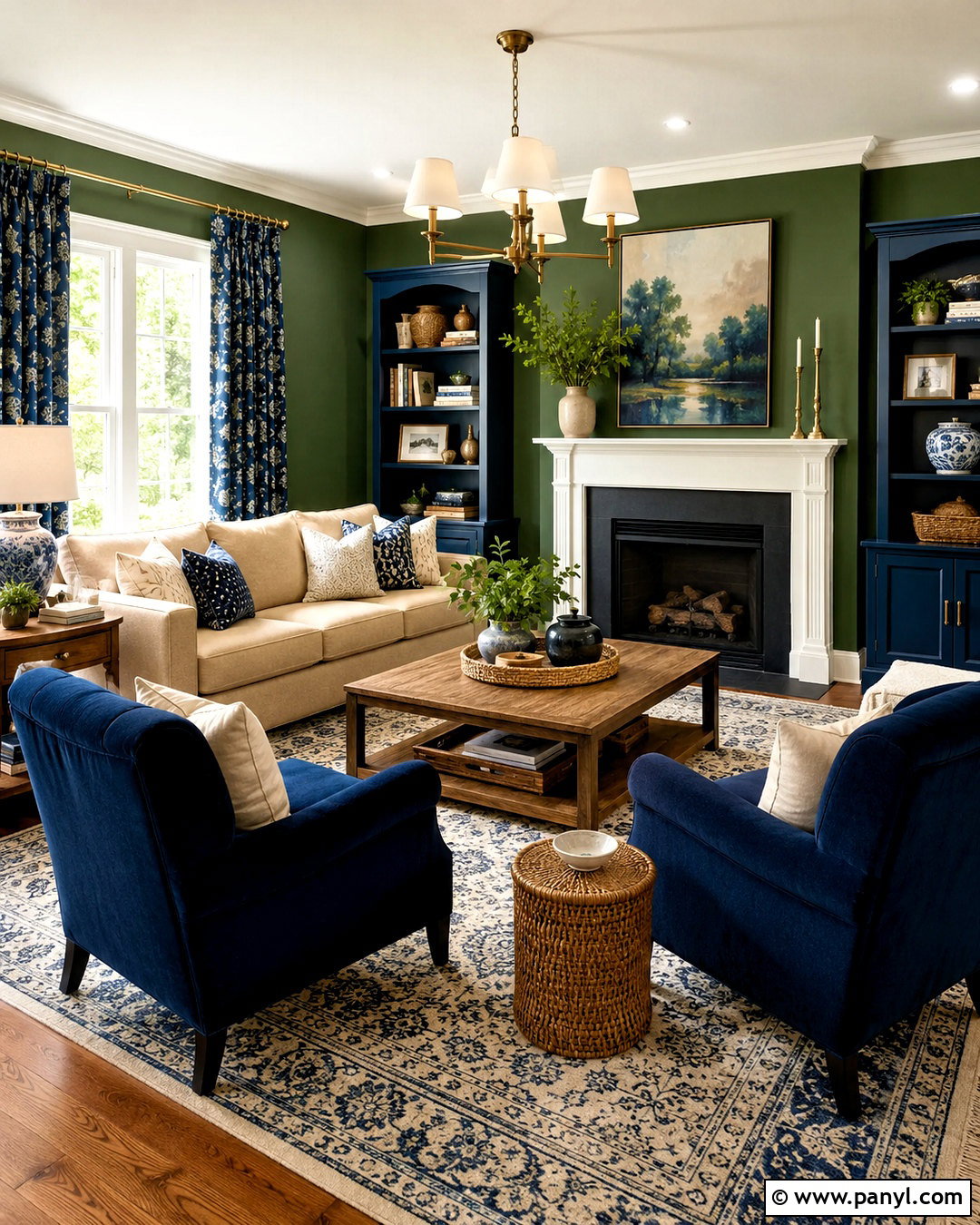 Green Walls With Navy Blue Accents - 20 living room with green walls
