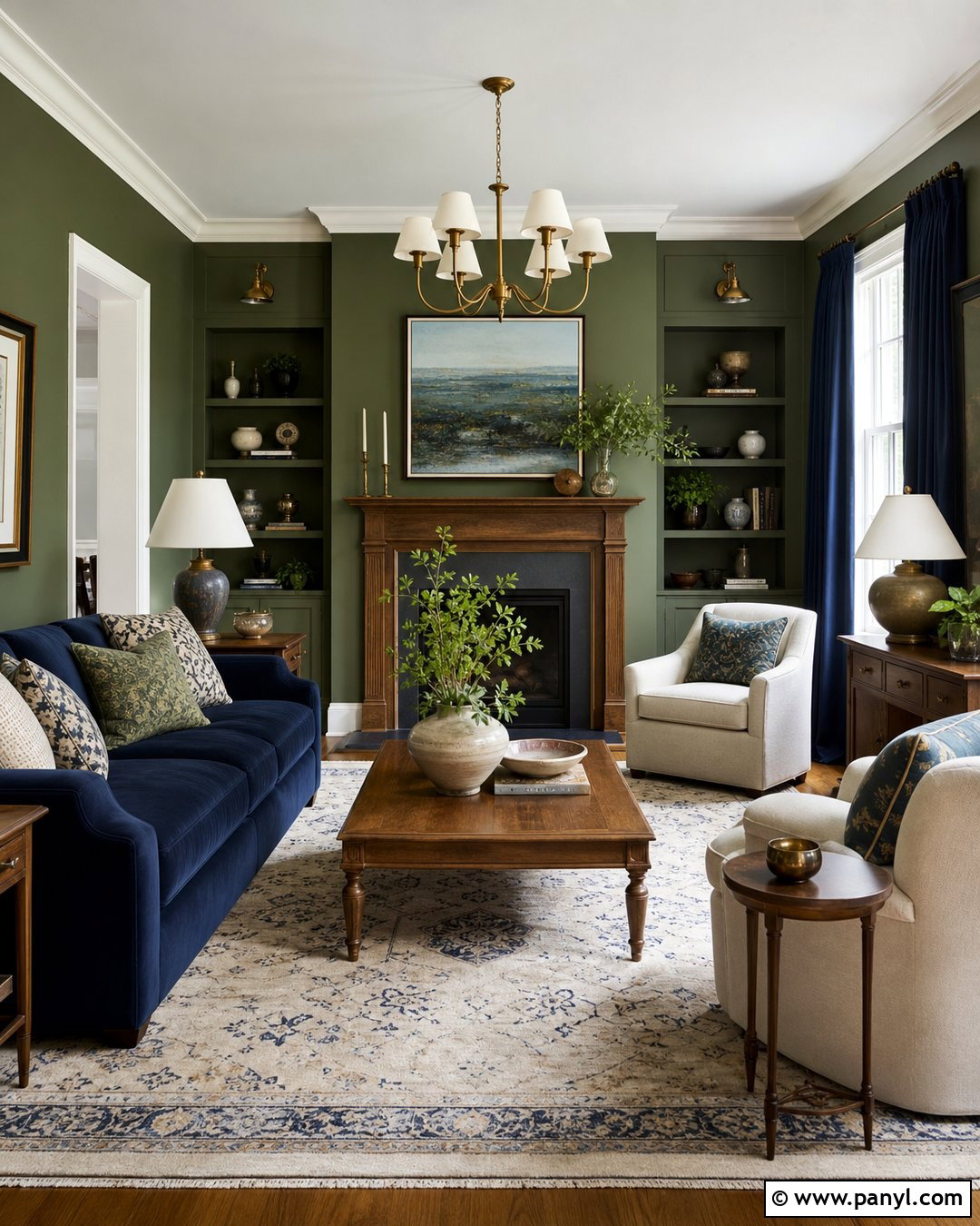 Green Walls With Navy Blue Accents - 20 How To Decorate A Room With Green Walls