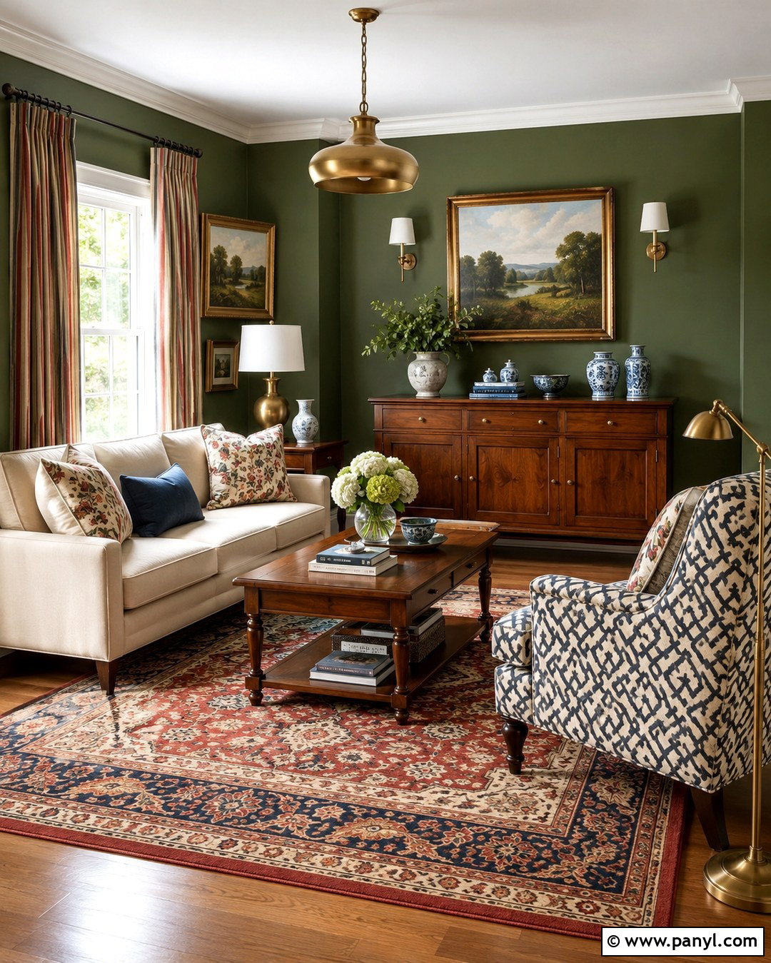 Green Walls With Patterned Textiles - 20 Rich Green Wall Paint Ideas