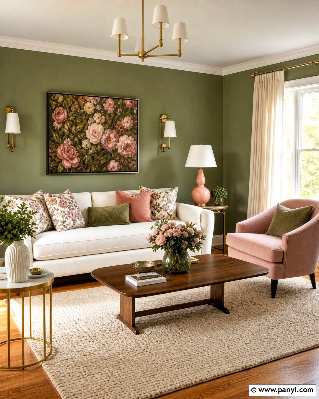 Green Walls With Pink Decor Living Room - 20 green walls living room ideas