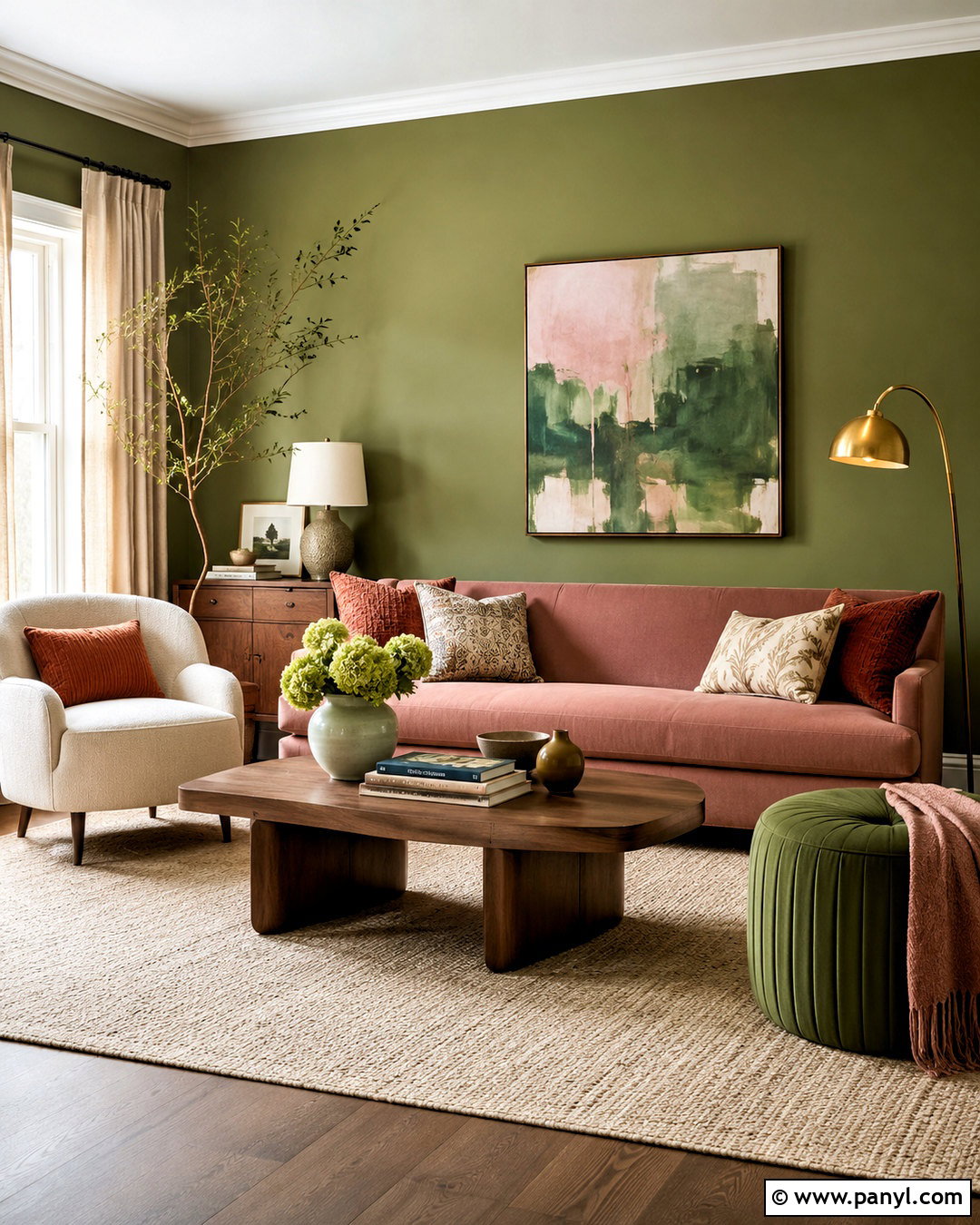 Green Walls With Pink Sofa - 20 living room with green walls