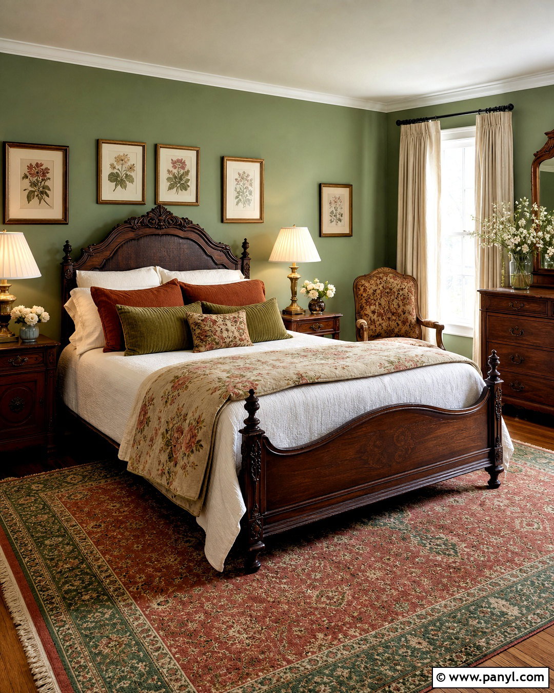 Green Walls With Vintage Bedroom Furniture - 20 bedroom ideas green walls