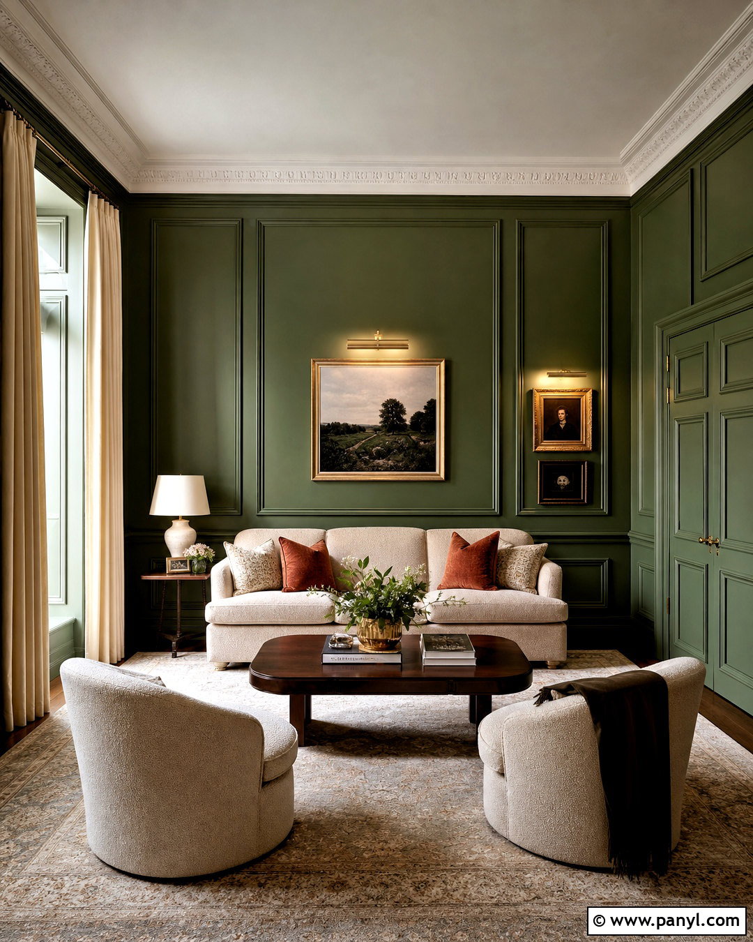 Green Walls With Wall Molding Living Room - 20 green walls living room ideas