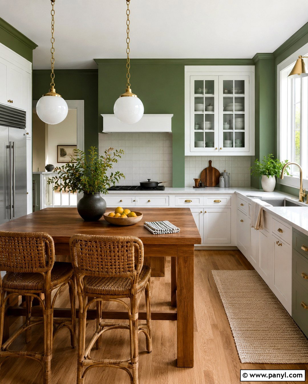 Green Walls With White Kitchen Cabinets - 20 Green Walls In House Ideas