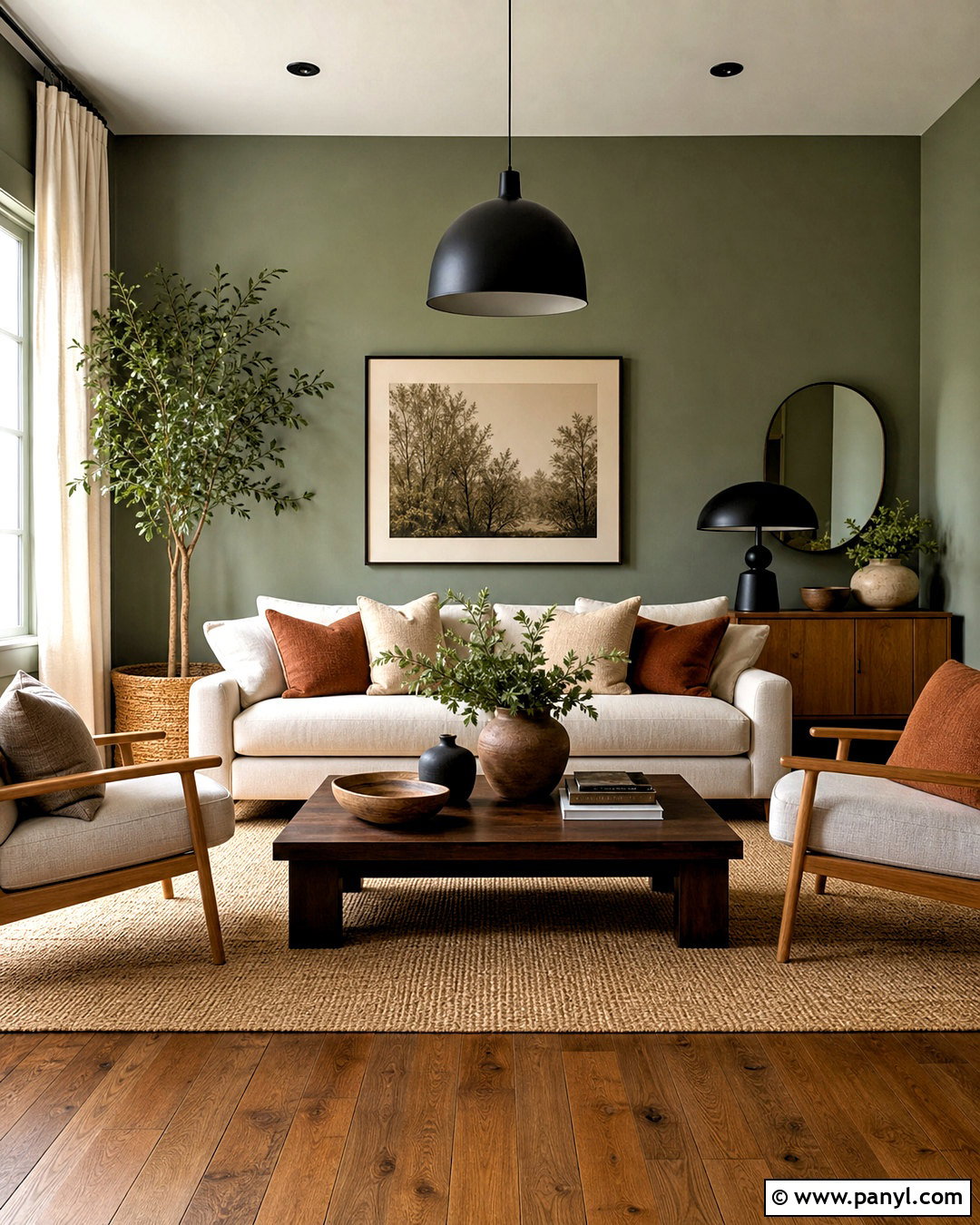 Green Walls With Wood Furniture Living Room - 20 green walls living room ideas