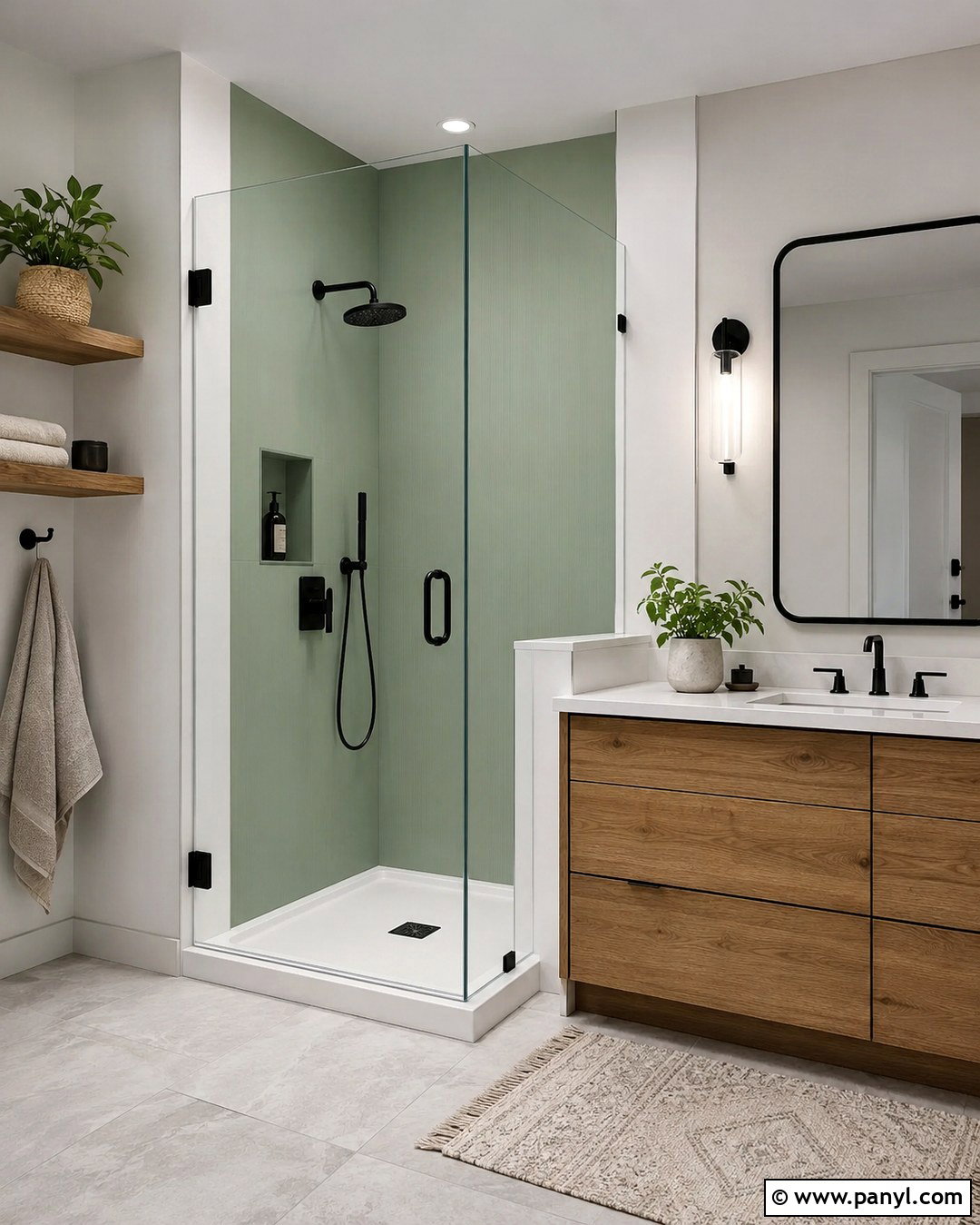 Green Waterproof Panel Shower Wall - 20 Green Accent Wall Shower Ideas