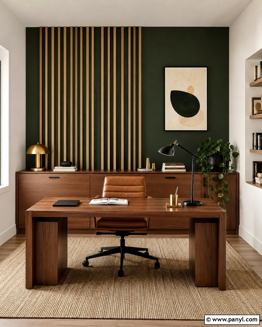 Green Wood Slat Home Office Wall - 20 Best Green For Accent Wall Ideas
