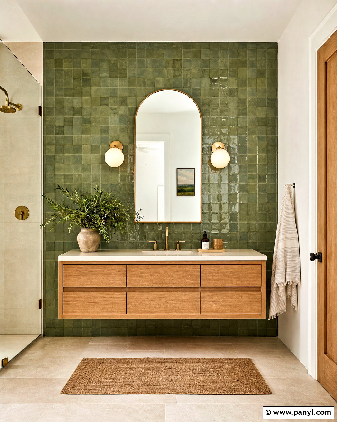 Green Zellige Bathroom Wall - 20 bathroom statement wall ideas