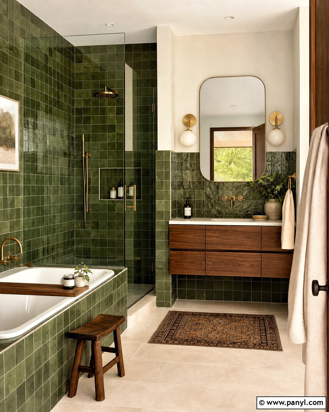 Green Zellige Bathroom With Brass Fixtures - 20 modern green bathroom ideas