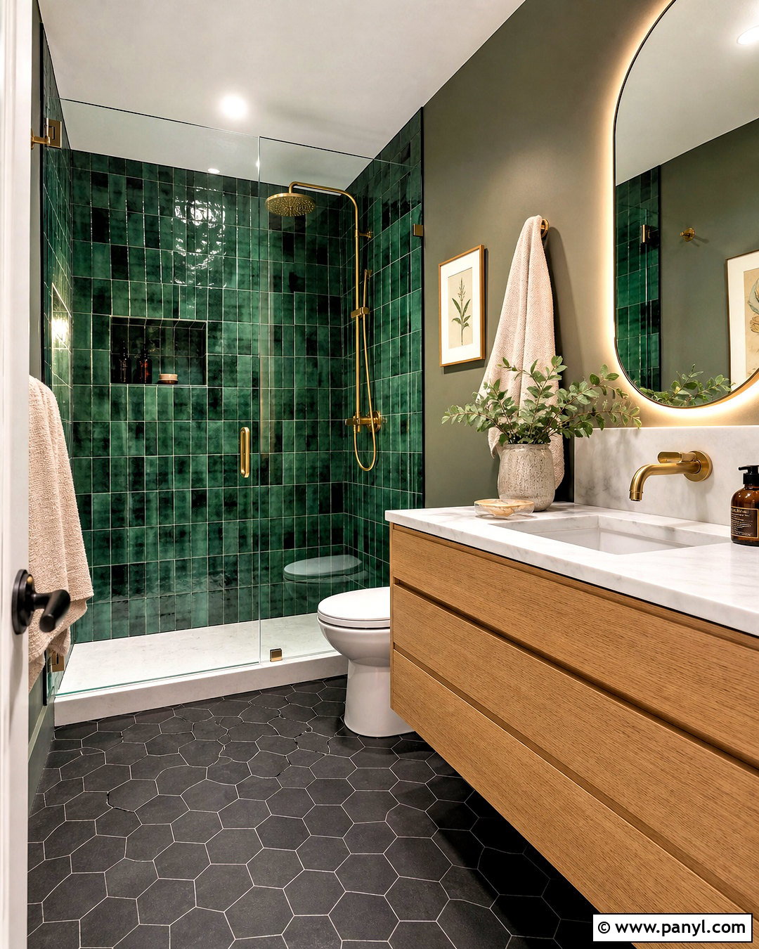 Green Zellige Small Bathroom - 20 small moody bathroom ideas