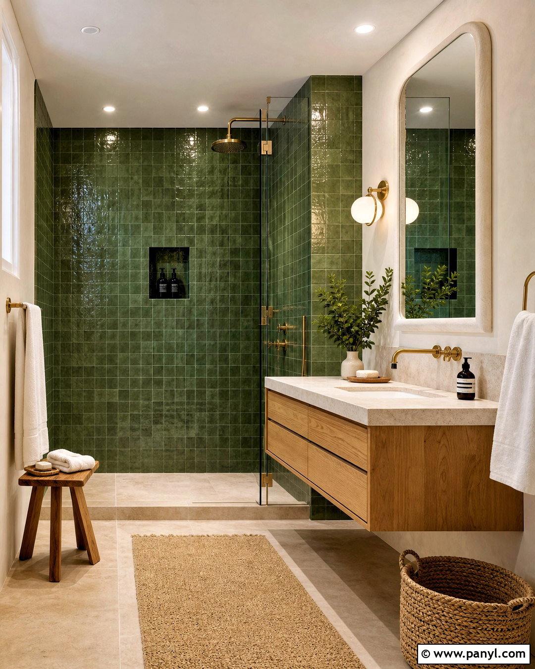 Green Zellige Tile Bathroom - 20 green bathroom inspiration ideas