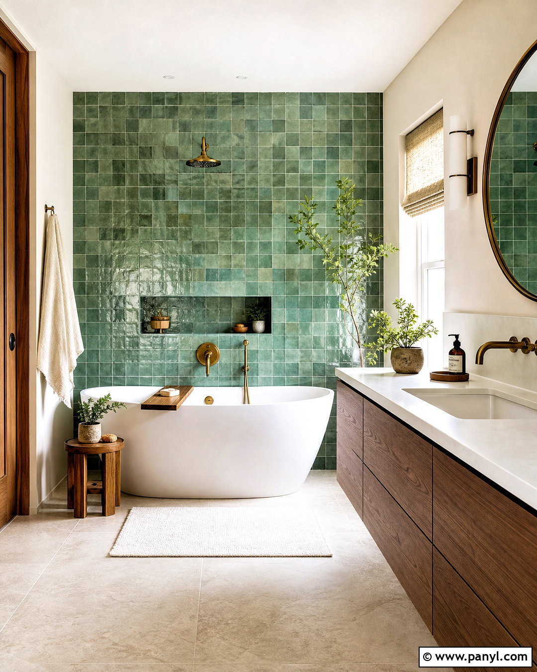 Green Zellige Tile Bathroom - 20 green and white bathroom ideas