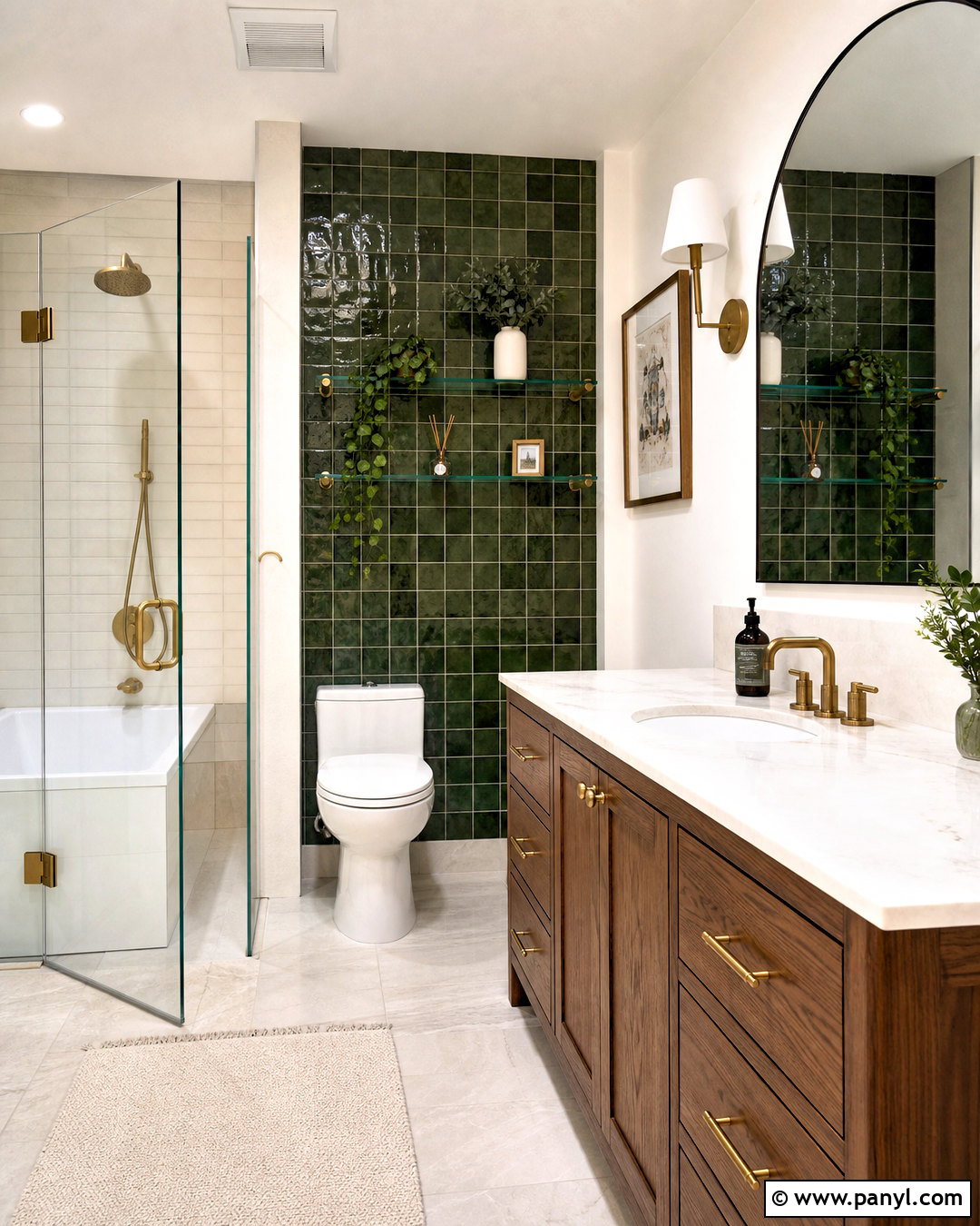 Green Zellige Tile Behind Toilet Accent Wall - 20 behind toilet accent wall ideas