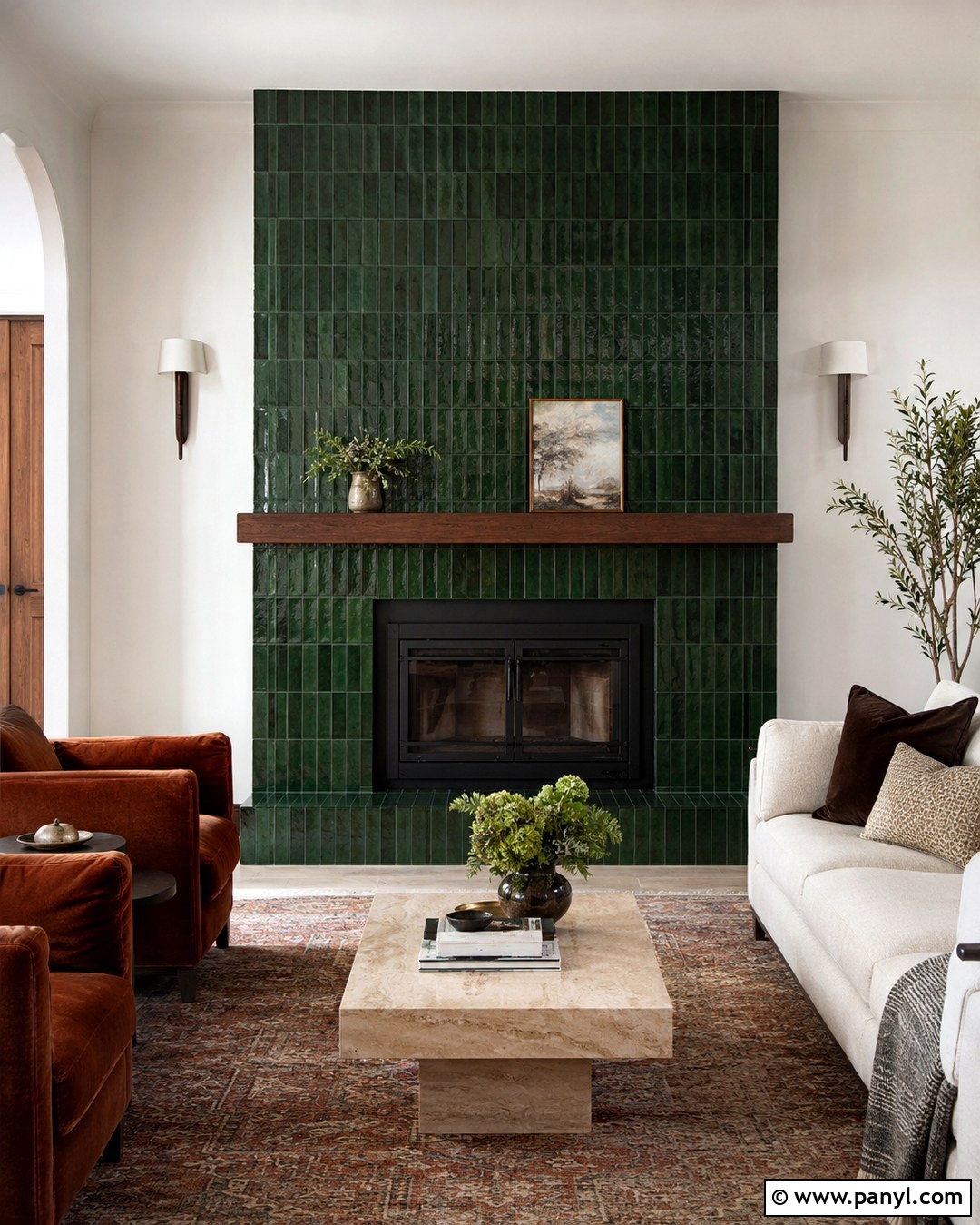 Green Zellige Tile Fireplace Wall - 20 Green Wall Behind Fireplace Ideas