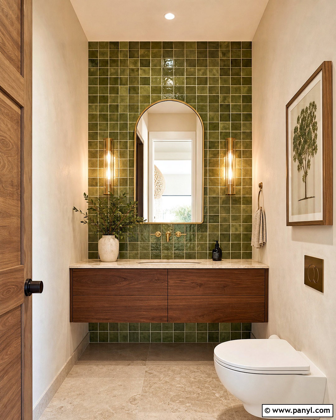 Green Zellige Tile Half Bath Accent Wall - 20 half bath accent wall ideas