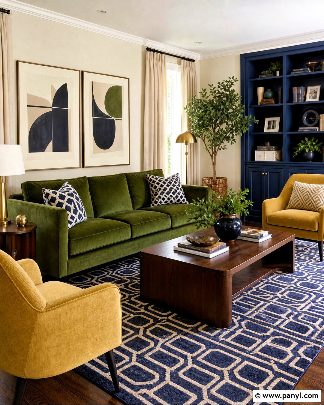 Green and Mustard Living Room With Navy - 20 green and mustard living room ideas