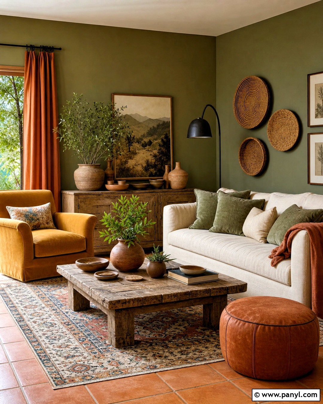Green and Mustard Living Room With Terracotta - 20 green and mustard living room ideas