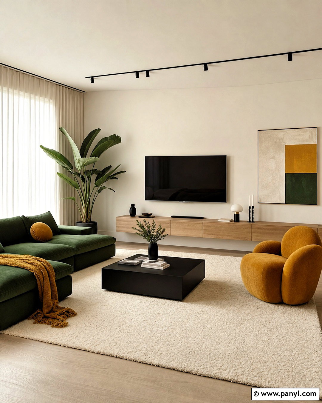 Green and Mustard Modern Living Room - 20 green and mustard living room ideas