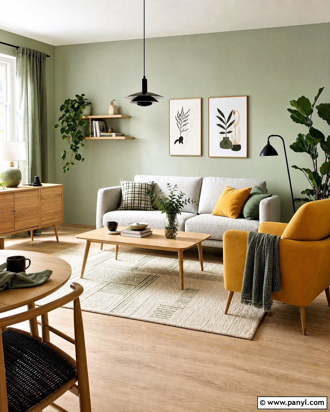 Green and Mustard Scandinavian Living Room - 20 green and mustard living room ideas