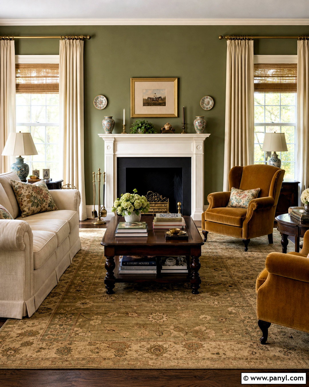 Green and Mustard Traditional Living Room - 20 green and mustard living room ideas