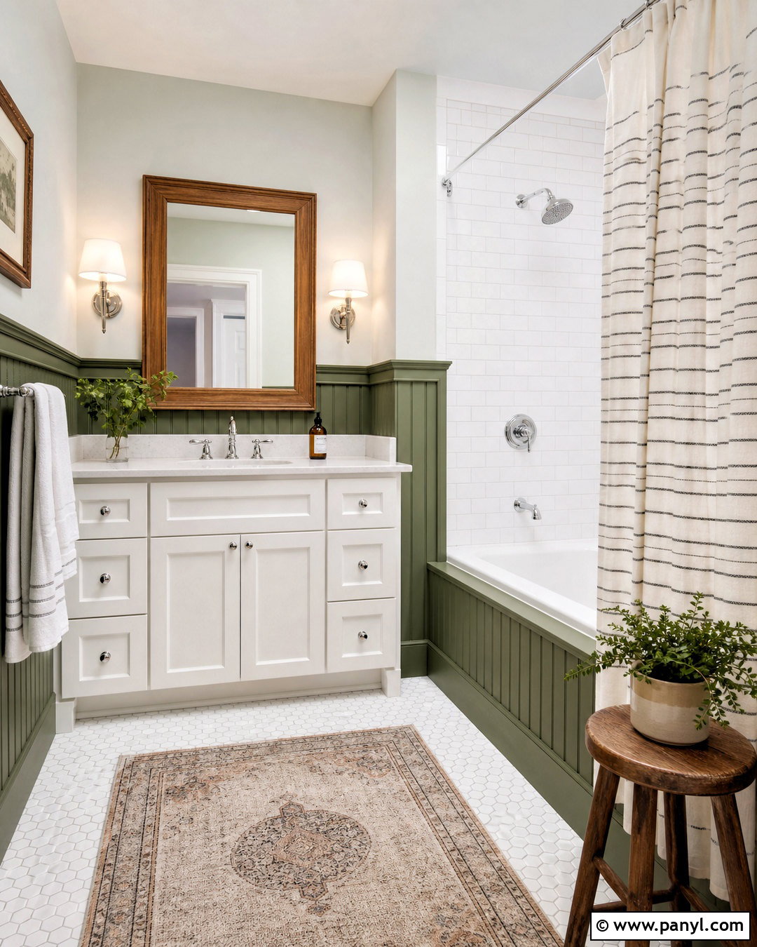 Green and White Beadboard Bathroom - 20 green white bathroom ideas