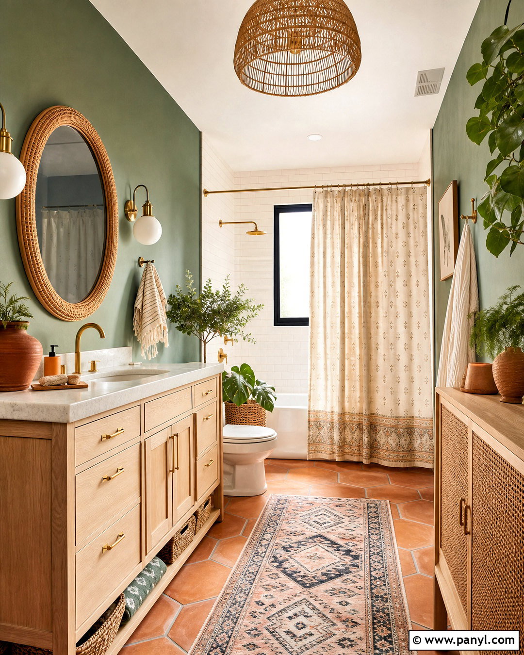 Green and White Boho Bathroom - 20 green white bathroom ideas