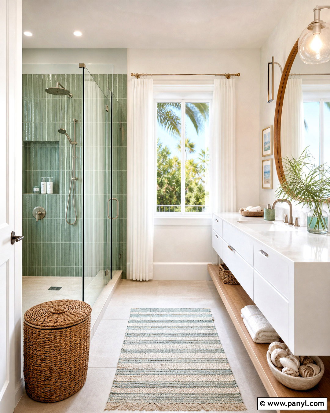 Green and White Coastal Bathroom - 20 green white bathroom ideas