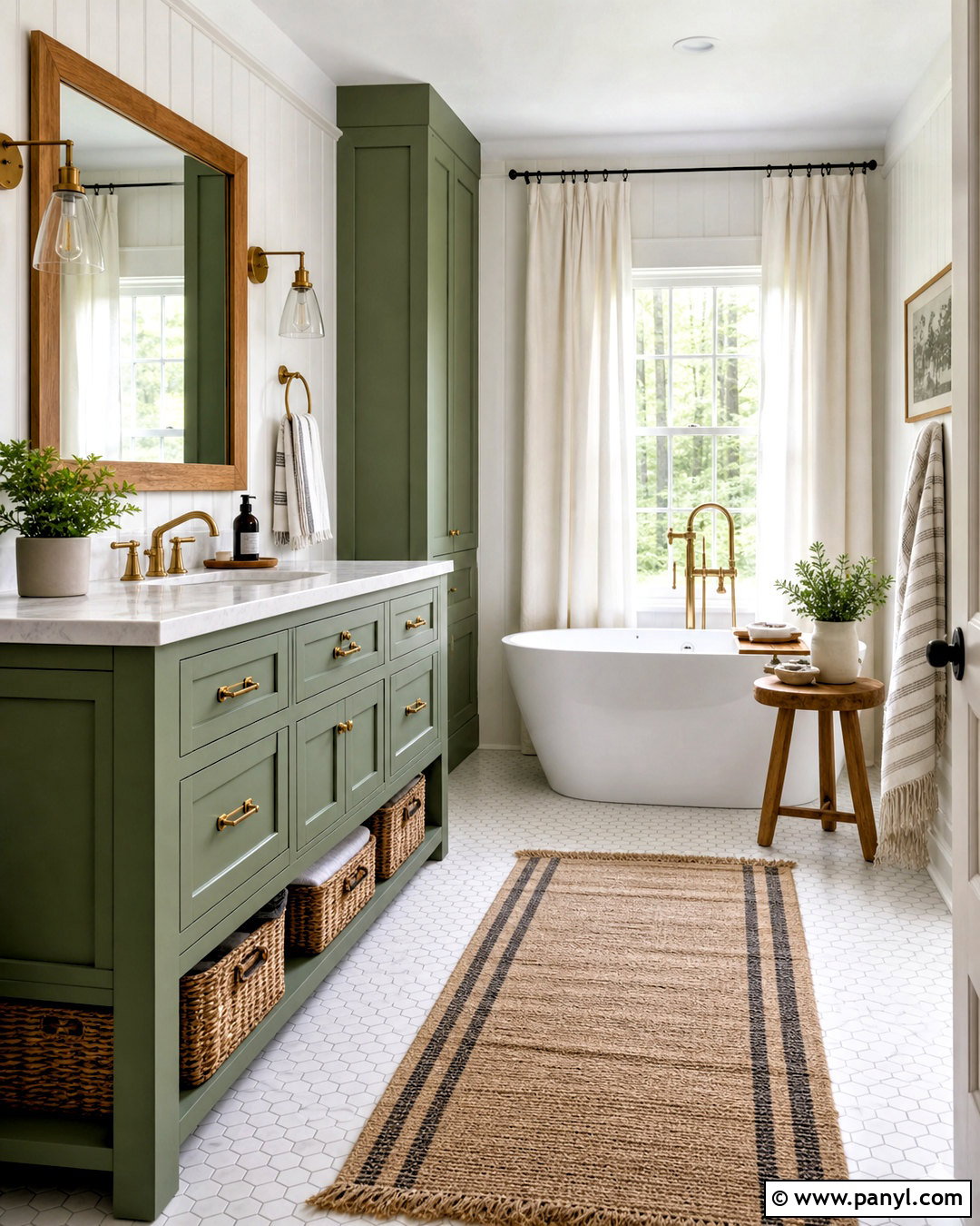 Green and White Farmhouse Bathroom - 20 green white bathroom ideas