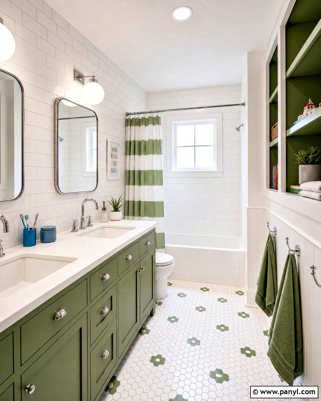 Green and White Kids Bathroom - 20 green white bathroom ideas