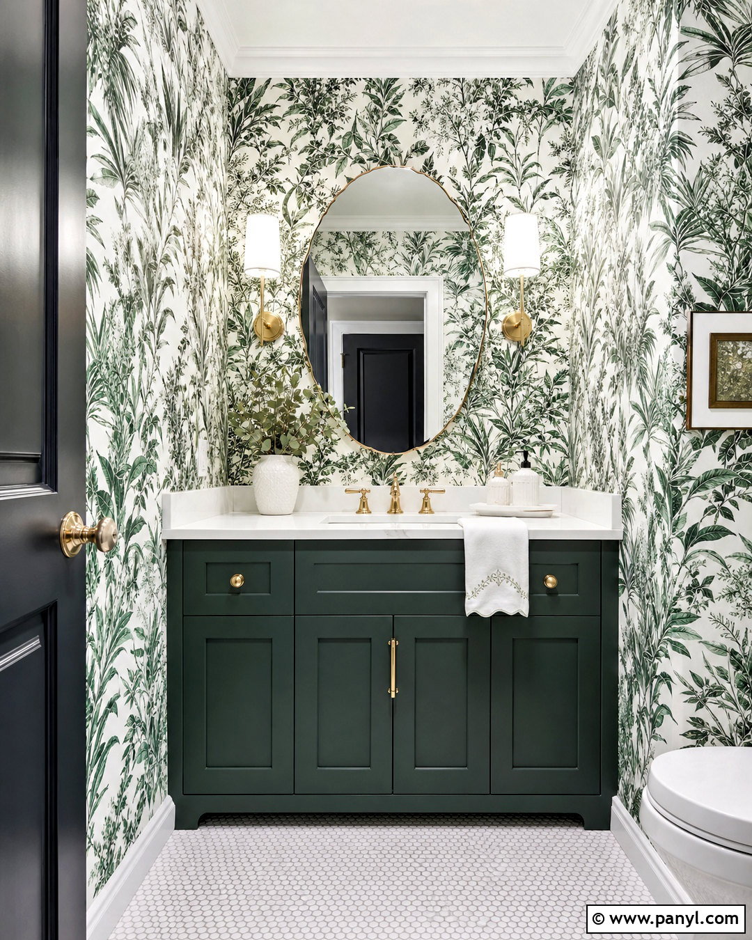 Green and White Powder Room - 20 green white bathroom ideas
