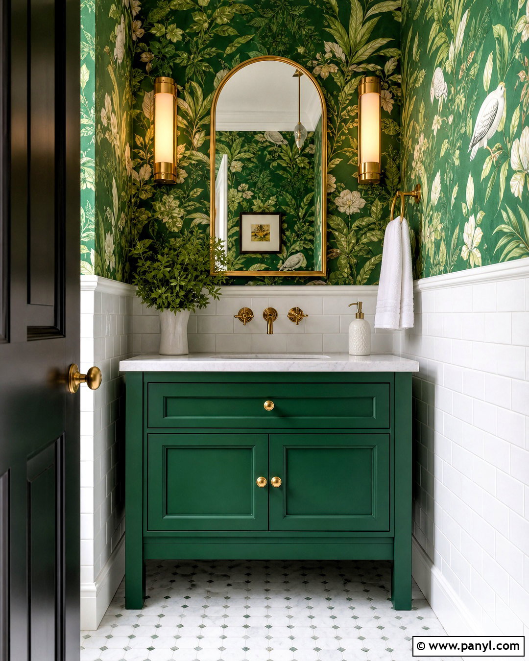 Green and White Powder Room - 20 green and white bathroom ideas