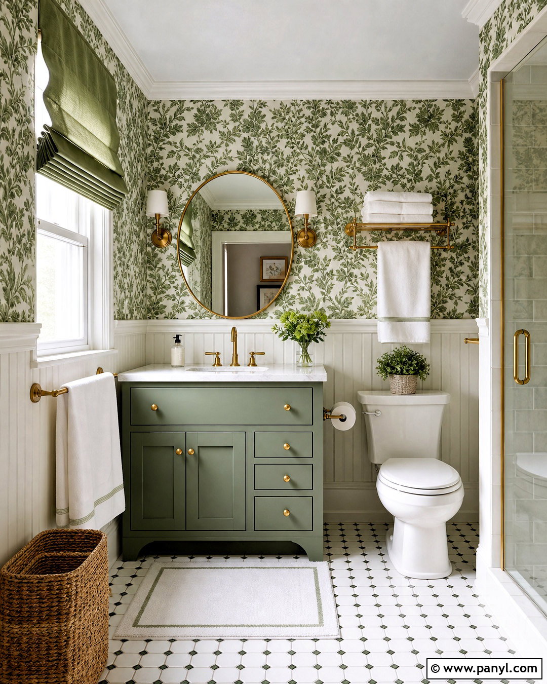 Green and White Wallpaper Bathroom - 20 green white bathroom ideas