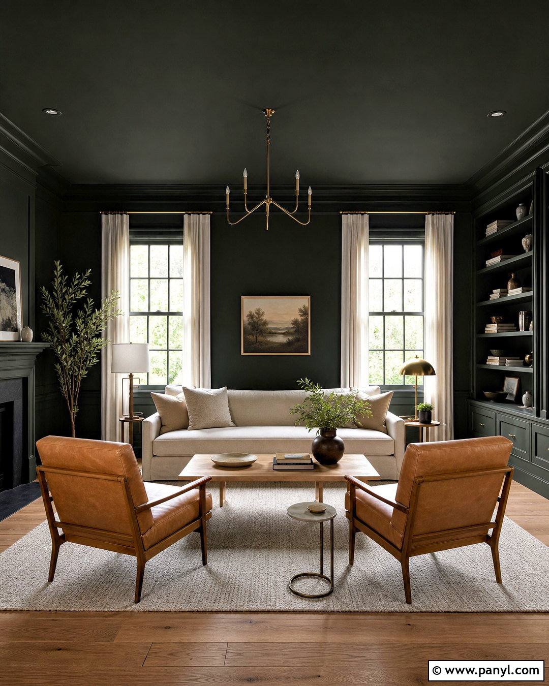 Greenblack Color-Drenched Living Room - 20 greenblack sherwin williams ideas