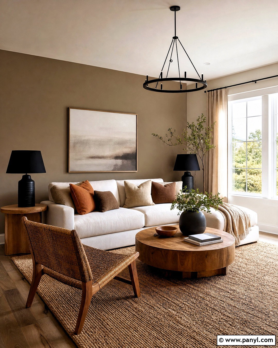 Greige Accent Wall With Cream Sofa - 20 grey accent wall living room ideas