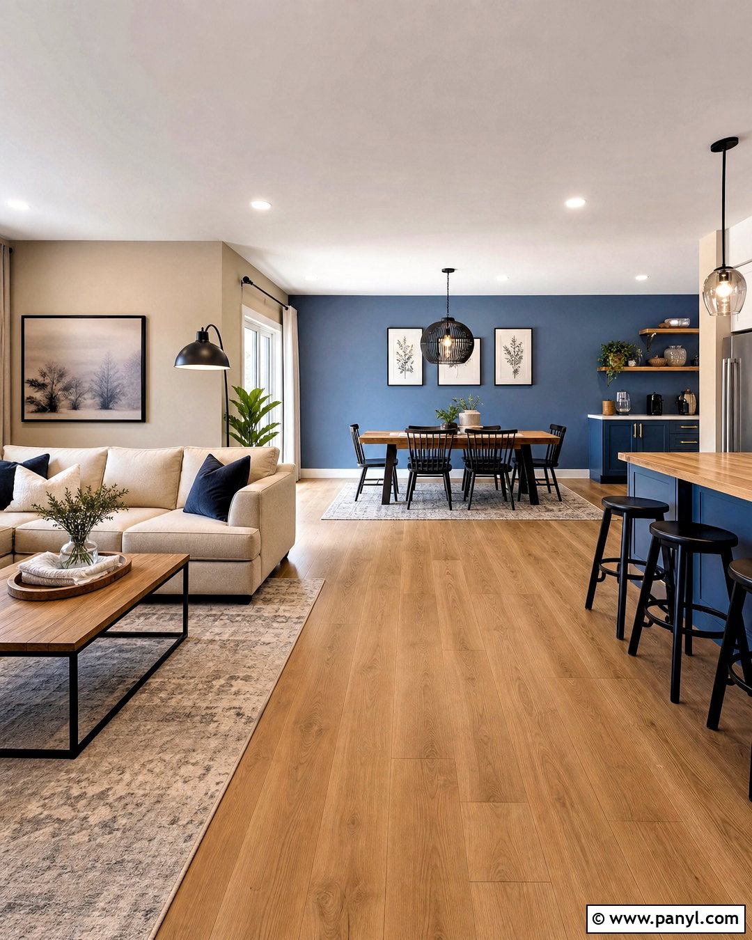 Greige And Blue Two Tone Open Plan Walls - 20 two tone painted walls