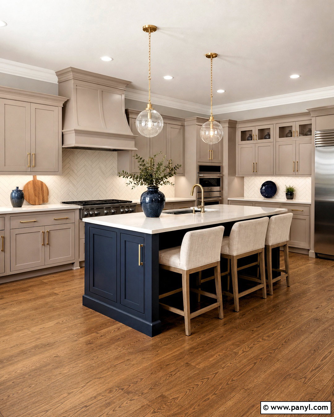 Greige And Deep Blue Kitchen - 20 kitchen colour schemes