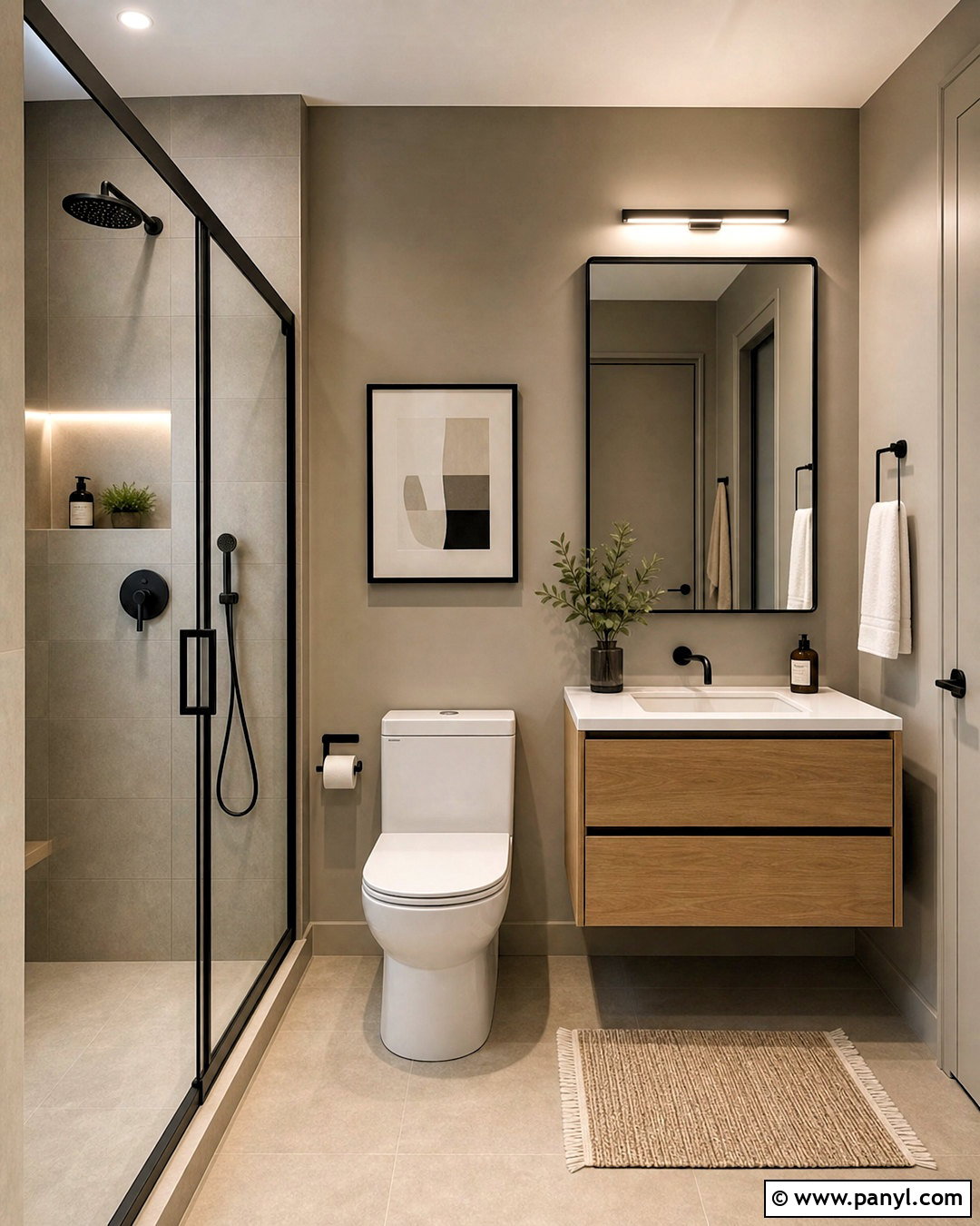 Greige And Matte Black Bathroom - 20 small bathroom colour schemes