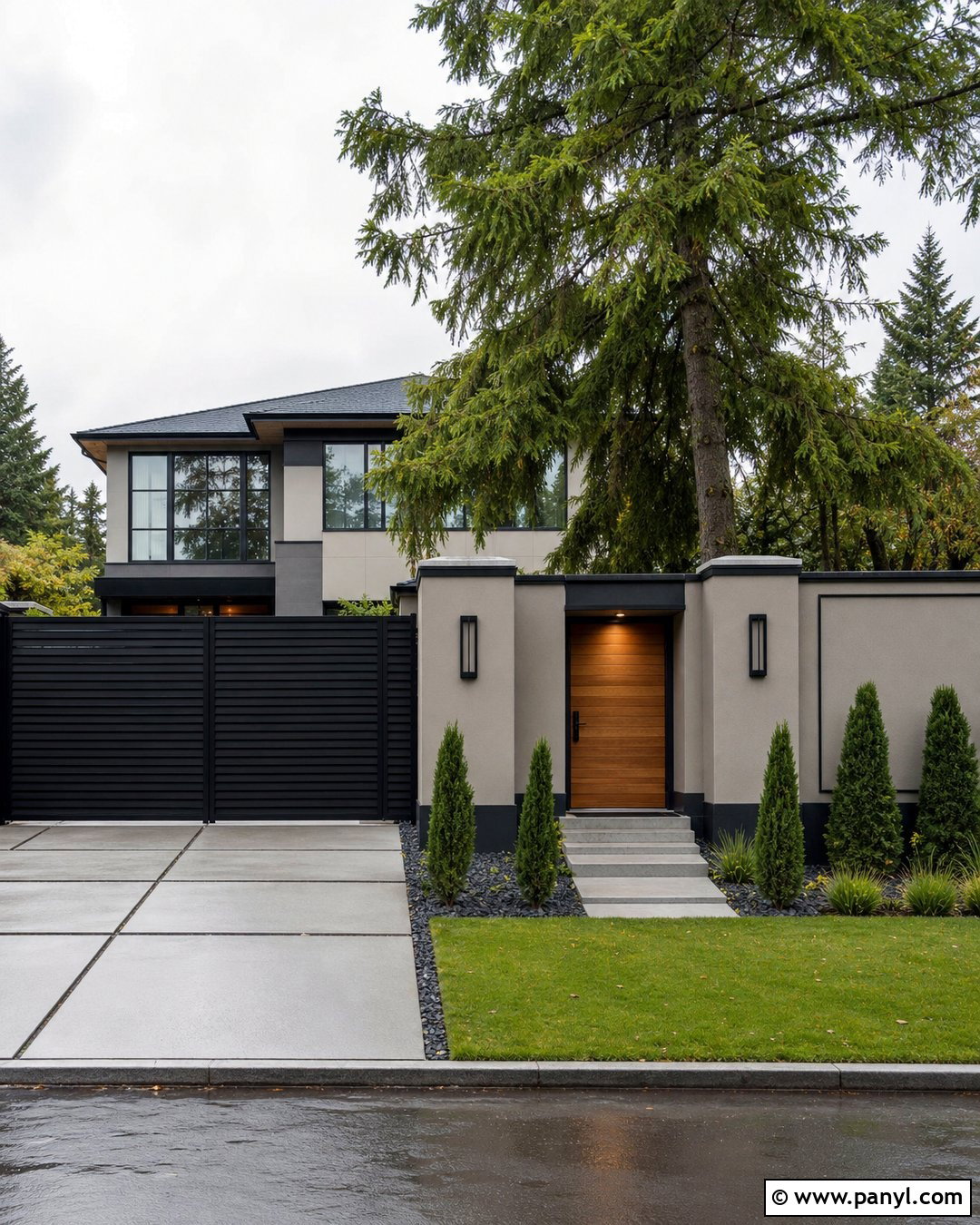 Greige And Matte Black Compound Wall - 30 compound wall colour combinations