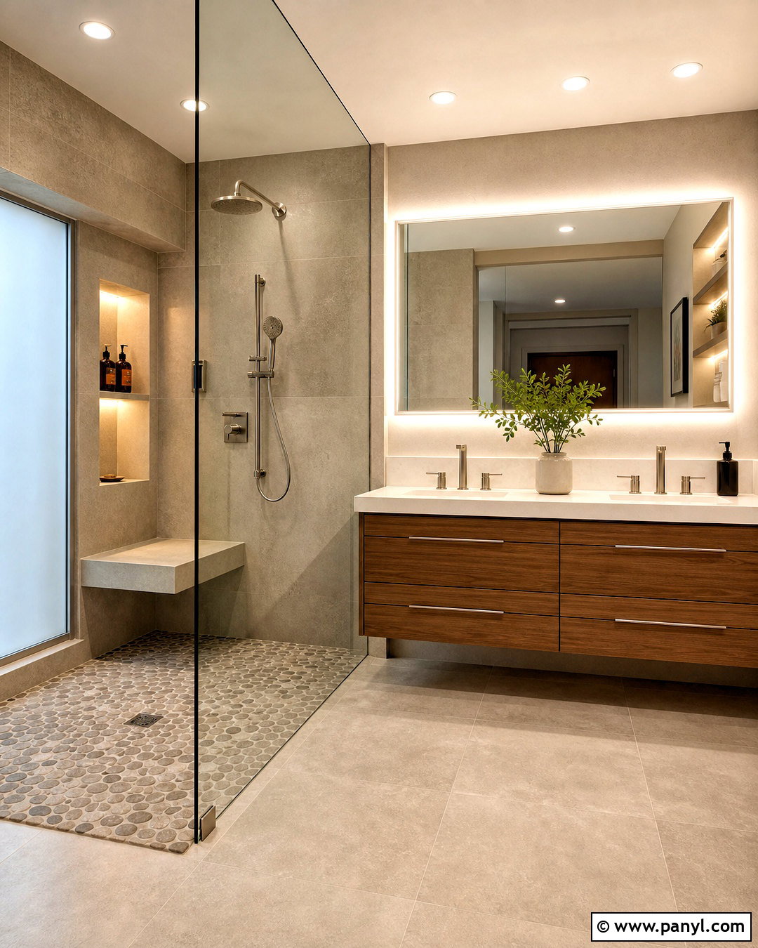 Greige And Pebble Mosaic Bathroom Tile Combination - 20 tiles combination for bathroom ideas