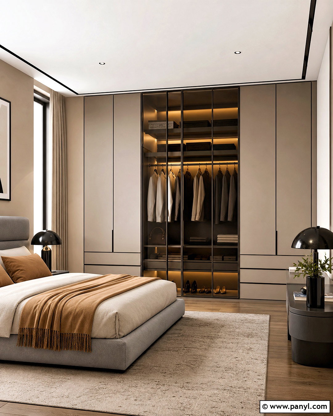 Greige And Smoked Glass Wardrobe - 20 bedroom wardrobe colour combination ideas