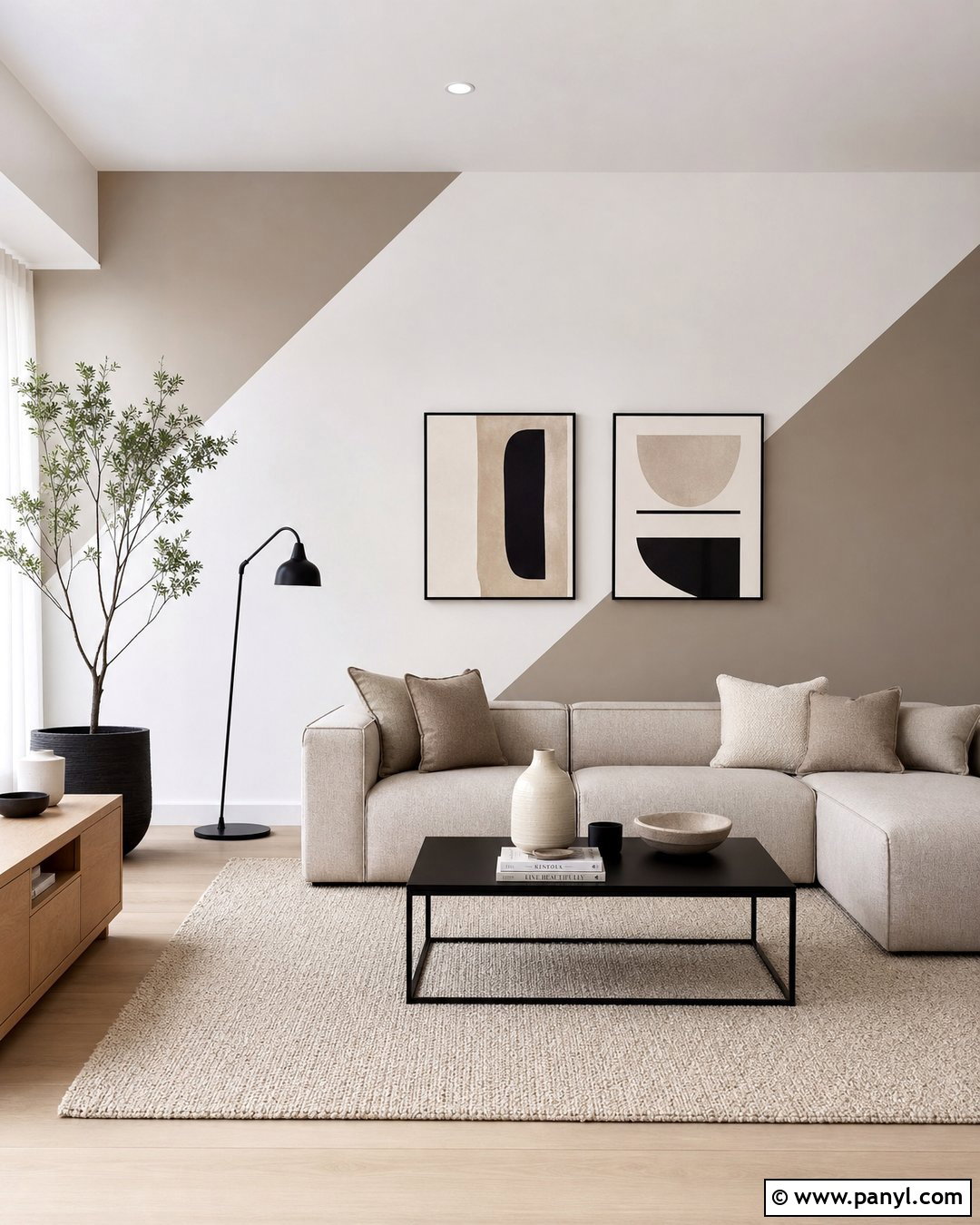 Greige And White Geometric Wall - 25 2 Color Wall ideas