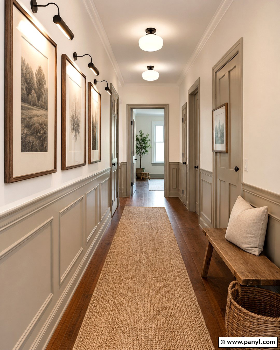 Greige And White Hallway - 20 Rooms With Two Color Walls