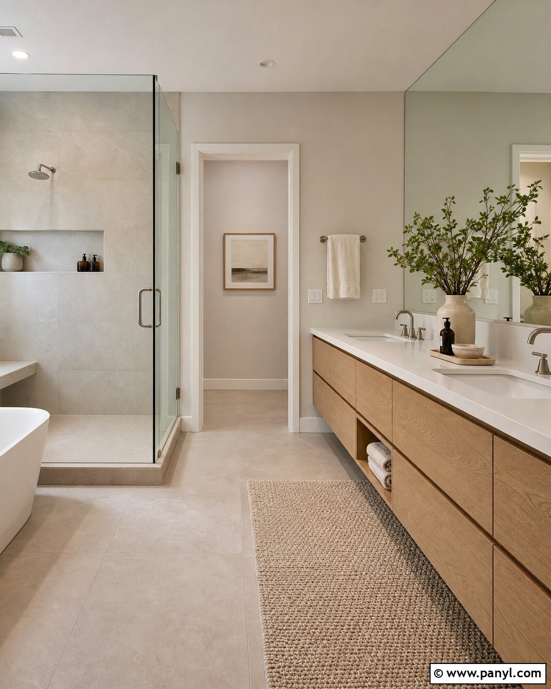 Greige And White Oak Bathroom - 20 Aesthetic Bathroom Color Schemes
